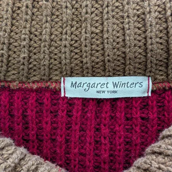 MARGARET WINTERS Cardigan S Red Brown Color Block Longline Button Front Sweater‎ - Picture 7 of 15